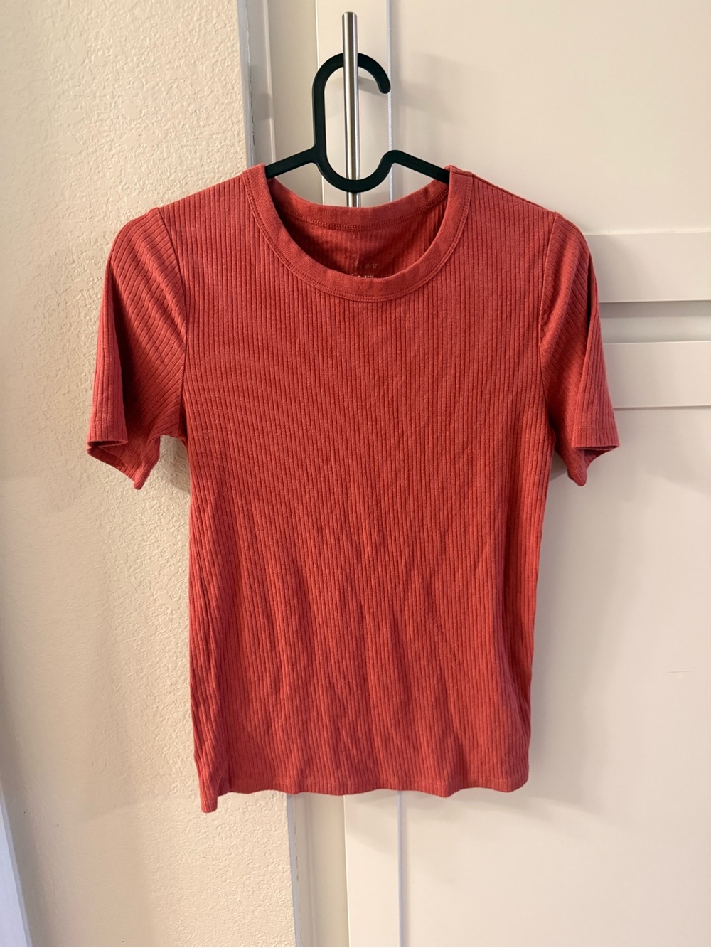 a new day Short Sleeve Ribbed Top in Rust Orange